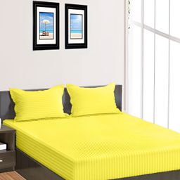 Bevi Sea Yellow Striped 180 TC Microfiber 120 GSM King Bedsheet with 2 Pillow Cover-image-36