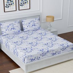 AVI Blue & White Floral 180 TC King Bedsheet with 2 Pillow Covers-image-56