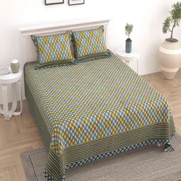 UNIQCHOICE Olive Green & Grey Pure Cotton 180 TC King Bedsheet with 2 Pillow Covers-28
