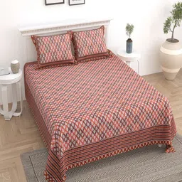 UNIQCHOICE Brown Ethnic Motifs Pure Cotton 180 TC King Bedsheet with 2 Pillow Covers-picture-20