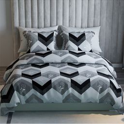 LABHAM Grey & Black Geometric Pure Cotton 180 TC King Bedsheet With 2 Pillow Covers-53
