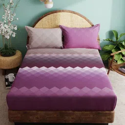 BIANCA Purple & Beige Geometric 180 TC Cotton  King Bedsheet with 2 Pillow Covers-picture-16