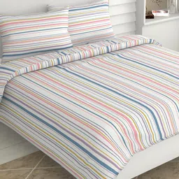 haus & kinder White & Pink Striped 186 TC King Bedsheet with 2 Pillow Covers-image-44