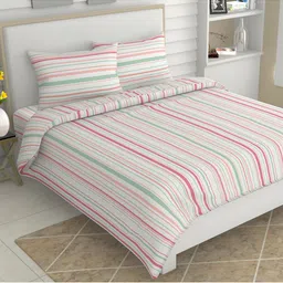 haus & kinder White & Pink Striped 186 TC King Bedsheet with 2 Pillow Covers-image-94