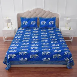 The Craft Monk Blue Printed 240 TC King Bedsheet with 2 Pillow Covers-image-52