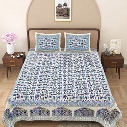 The Craft Monk Blue King Bedsheet with 2 Pillow Covers-image-52