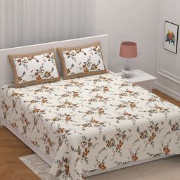 LIVING ROOTS White Floral Cotton 210 TC King Bedsheet with 2 Pillow Covers-image-86