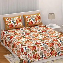 LIVING ROOTS White Floral Cotton 210 TC King Bedsheet with 2 Pillow Covers-image-41
