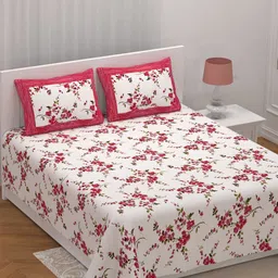 LIVING ROOTS White Floral Cotton210 TC King Bedsheet with 2 Pillow Covers-image-64