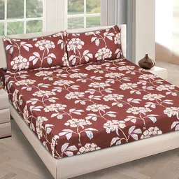 ROMEE Rust & White Floral Microfiber 144 TC Queen Bedsheet With 2 Pillow Covers-picture-28