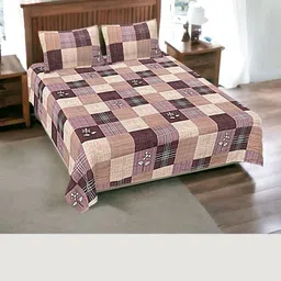 HASHCART Purple & Beige Geometric Printed Cotton 210 TC Queen Bedsheet Set 2.25 m X 2.40 m-image-85
