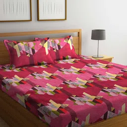 Dhrohar Peach-Coloured Geometric Cotton 240 TC Queen Bedsheet with 2 Pillow Covers-image-95