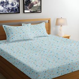 Srijee Decors Blue & Yellow Floral 210 TC Queen Bedsheet with 2 Pillow Covers-image-74