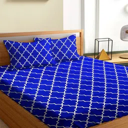 Aura Blue and White Geometric 180 TC Queen Bedsheet with 2 Pillow Covers-6