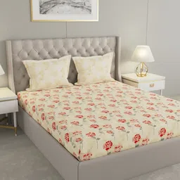 Raymond Home Yellow & Red Floral 110 TC Queen Bedsheet with 2 Pillow Covers-image-50
