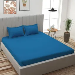 Story@home Blue & Brown 210 TC 2 King Bedsheet with 4 Pillow Covers-image-103