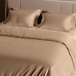 Myntra Elegant Homes Camel Brown Geometric 400 TC King Bedsheet with 2 Pillow Covers-image-58