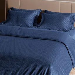 Myntra Elegant Homes Navy Blue Geometric 400 TC King Bedsheet with 2 Pillow Covers-picture-49