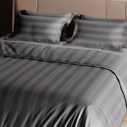 Myntra Elegant Homes Grey Striped 400 TC King Bedsheet with 2 Pillow Covers-image-93