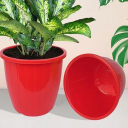 Kuber Industries Red 6 Pcs Textured Indoor & Outdoor Flower Pots-15