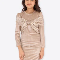CUTECUMBER Girls Embellished Applique Velvet Sheath Dress-picture-6