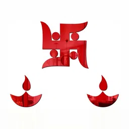 Wall1ders Red Swastik & 2 Diya 3D Mirror Wall Stickers-image-33