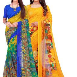 KALINI Multicoloured & Yellow Pack Of 2 Pure Georgette Sarees-picture-44