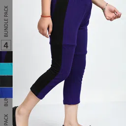IndiWeaves Girls Pack Of 4 Side Striped Pure Cotton Capris-image-23