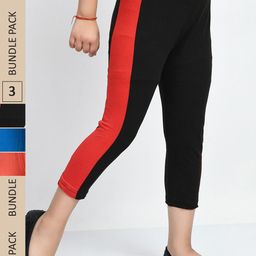 IndiWeaves Girls Pack Of 3 Colourblocked Pure Cotton Capris-image-80