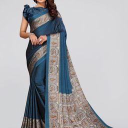 MIRCHI FASHION Turquoise Blue & Grey Kalamkari Saree-picture-18