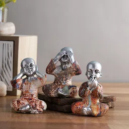 TAYHAA Set Of 3 Multicolored Polyresin Sliver Face Buddha-image-32