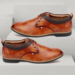 FAUSTO Men Camel Brown Solid Formal Derbys-image-97