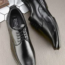 HERE&NOW Men Black Round Toe Leather Formal Derbys-picture-46