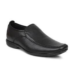 PRIVO by Inc.5 Men Black Solid Leather Formal Slip-On Shoes-image-77
