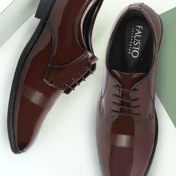 FAUSTO Men Textured Round Toe Formal Derbys-image-77