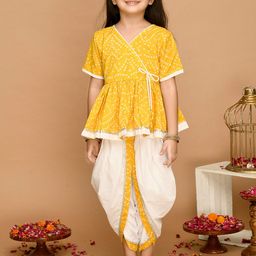 SAKA DESIGNS Girls Bandhani Printed Gotta Patti Pure Cotton Kurti With Dhoti Pants-picture-22
