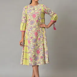 W Keyhole Neck Floral Printed A-Line Midi Dress-picture-36