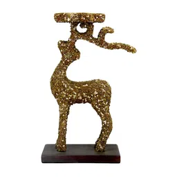 Hind Decor Brown & Black Glossy Reindeer On Base Candle Holder-image-2
