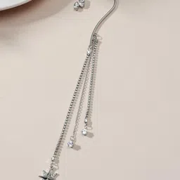 Yellow Chimes Silver-Plated Crystal Studded Ear Shape Hanging Chain Ear Cuff-27