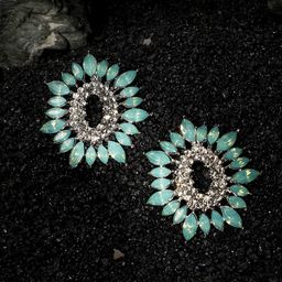SOHI Silver-Plated Artificial Stones Studded Drop Earrings-5