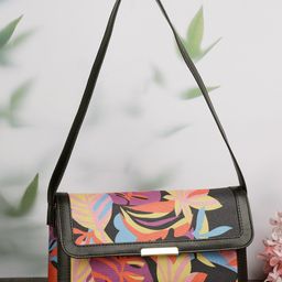 DressBerry Black Floral Printed Structured Sling Bag-24