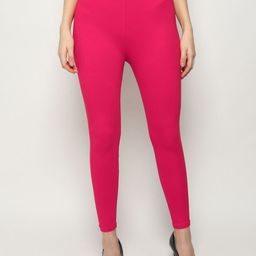 KEX Women Pack of 2 Yellow & Pink Solid Cotton Leggings-image-36