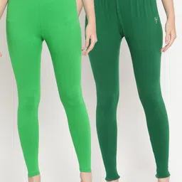 TAG 7 Women Pack Of 2 Pink and Green Solid Comfort-Fit Ankle-Length Leggings-picture-44