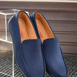 Mactree Men Navy Blue Suede Slip-On Sneakers-image-87