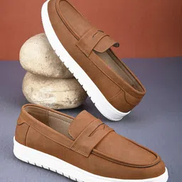 Mast & Harbour Men Tan Brown Round Toe Memory Foam Slip-On Sneakers-53