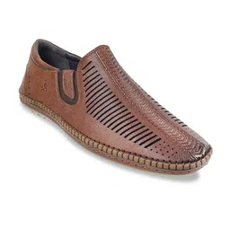 Mochi Men Tan Perforations Leather Loafers-image-3