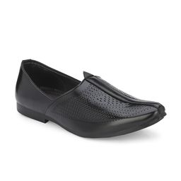 Azzaro Black Men Pointed Toe Perforations Lightweight Basics Mojaris With Laser Cuts-0