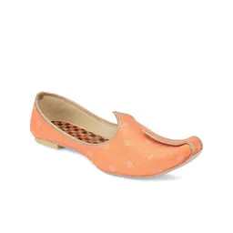 DESI COLOUR Men Orange Woven Design Mojaris-image-54