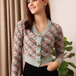 STREET 9 Self Design Acrylic Crop Cardigan-picture-48