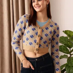 STREET 9 Self Design Acrylic Crop Cardigan-picture-46